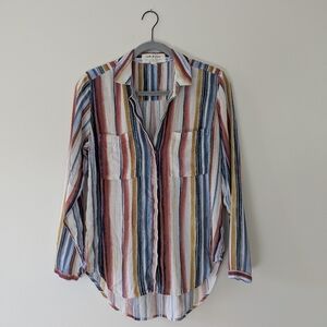 Anthropologie Cloth & Stone Small Button Down Shirt Striped Print Semi Sheer